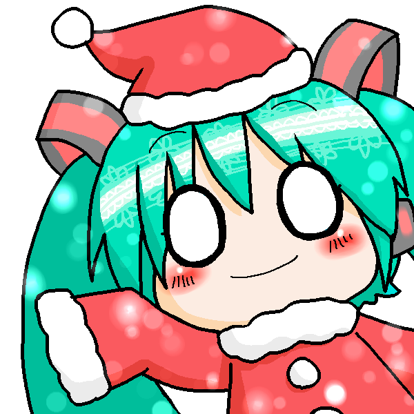 1girl annyui aqua_hair blush christmas female_focus hat hatsune_miku o_o santa_costume santa_hat simple_background solo twintails upper_body vocaloid white_background