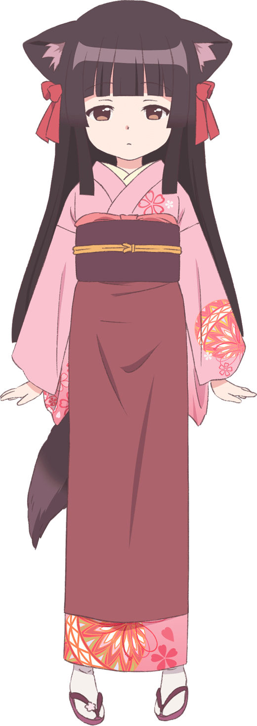 1girl animal_ears brown_eyes brown_hair fox_ears fox_girl fox_tail full_body highres japanese_clothes kimono konohana_kitan long_hair monster_girl official_art sakura_(konohana_kitan) solo tail transparent_background