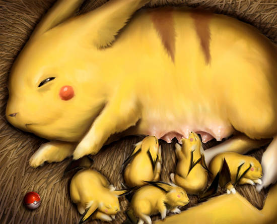 animal_ears breastfeeding breasts creatures_(company) dogsfather family game_freak gen_1_pokemon gen_2_pokemon hairy_pikachu hay jpeg_artifacts nintendo no_humans pichu pikachu poke_ball poke_ball_(basic) pokemon pokemon_(creature) realistic sleeping tail what