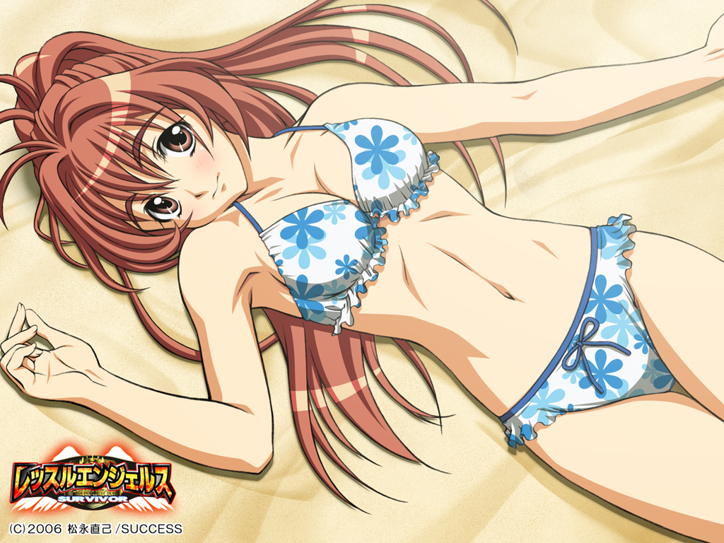 bikini brown_eyes brown_hair copyright_name long_hair nagahara_chizuru ponytail solo swimsuit wrestle_angels wrestle_angels_survivor yasaka_minato