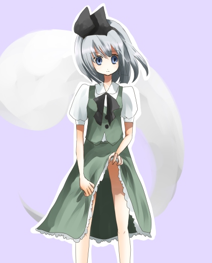 1girl bad_id bad_pixiv_id clothes_lift female_focus hitodama ichika konpaku_youmu konpaku_youmu_(ghost) miyako_hana ribbon school_uniform serafuku short_hair silver_hair skirt skirt_lift solo touhou