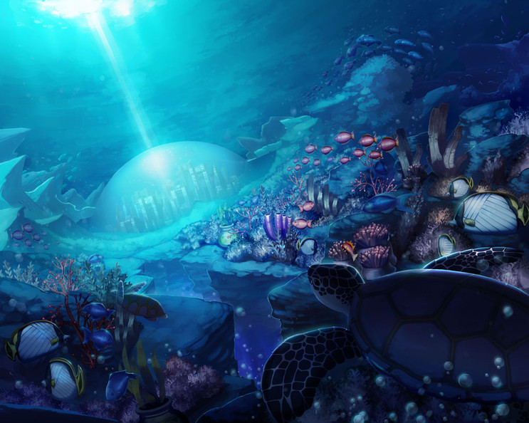 bubble fish jongmin no_humans original scenery sea_turtle surgeonfish tropical_fish turtle underwater