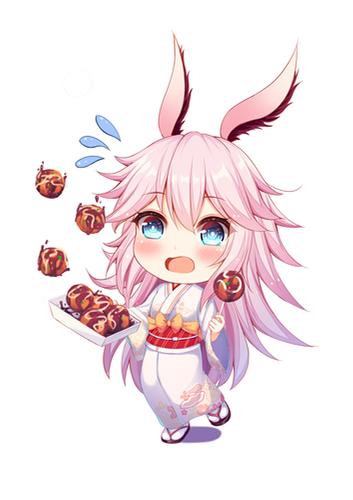 1girl animal_ears bad_id bad_pixiv_id benghuai_xueyuan black_footwear blue_eyes blush chibi female_focus flying_sweatdrops food fox_ears full_body hair_between_eyes holding holding_food honkai_(series) japanese_clothes kimono long_hair long_sleeves lowres obi open_mouth pink_hair print_kimono qunqing rabbit_ears sandals sash socks solo standing standing_on_one_leg tabi takoyaki very_long_hair white_background white_kimono white_socks wide_sleeves yae_sakura yae_sakura_(benghuai_xueyuan) zouri