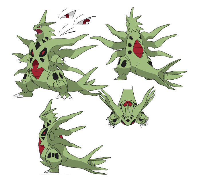 animal_focus character_sheet claws creatures_(company) full_body game_freak gen_2_pokemon horns looking_at_viewer mega_pokemon mega_tyranitar multiple_views nintendo no_humans official_art open_mouth pokemon pokemon_(creature) red_eyes spikes standing tyranitar