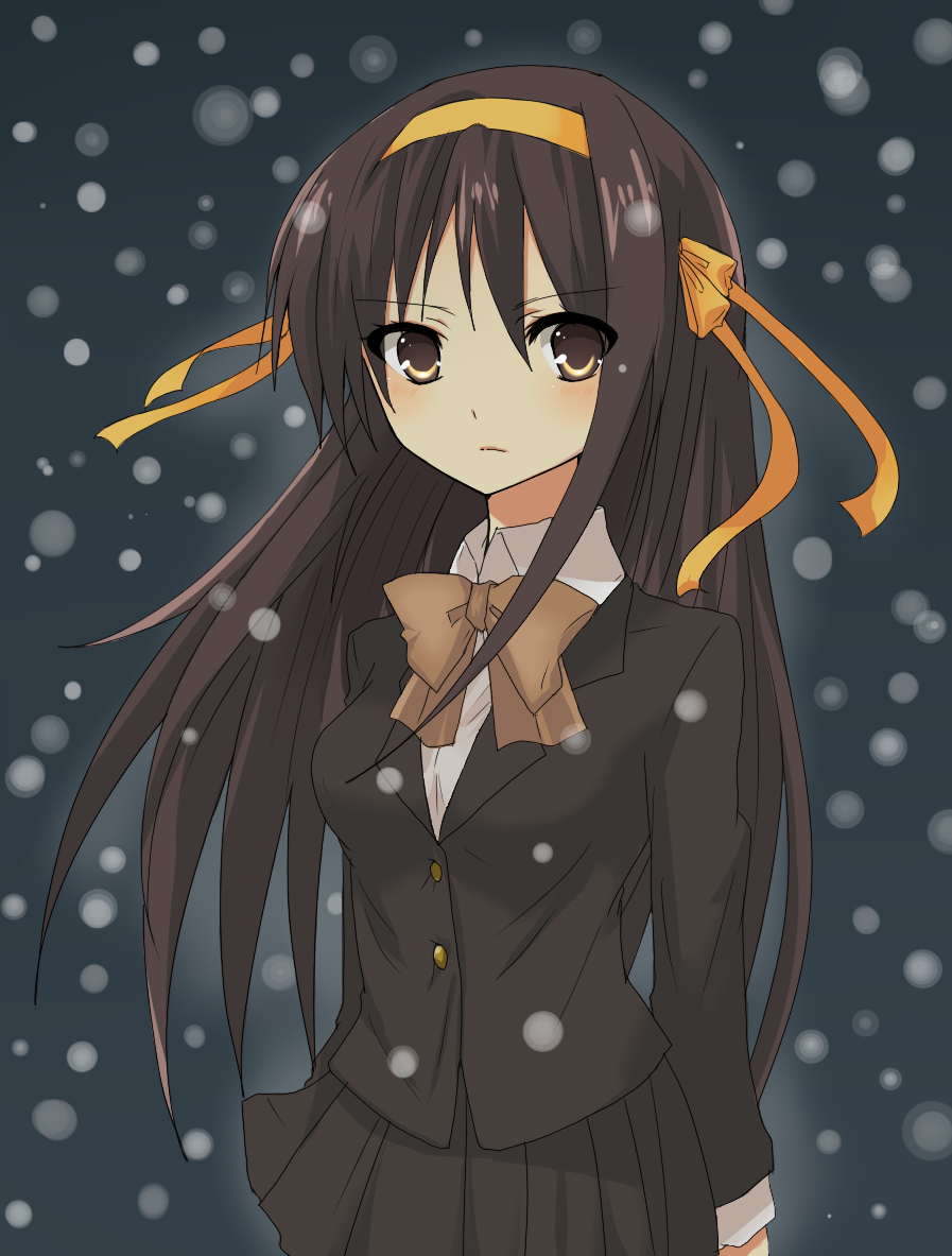 10s 1girl alternate_costume alternate_hairstyle bad_id bad_pixiv_id brown_eyes brown_hair female_focus hair_ribbon hairband kouyouen_academy_school_uniform long_hair official_alternate_hair_length official_alternate_hairstyle ribbon school_uniform solo suzumiya_haruhi suzumiya_haruhi_no_shoushitsu suzumiya_haruhi_no_yuuutsu usame