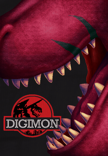 digimon dinosaur horns jurassic_park open_mouth parody sharp_teeth skeleton skullgreymon teeth tyranomon