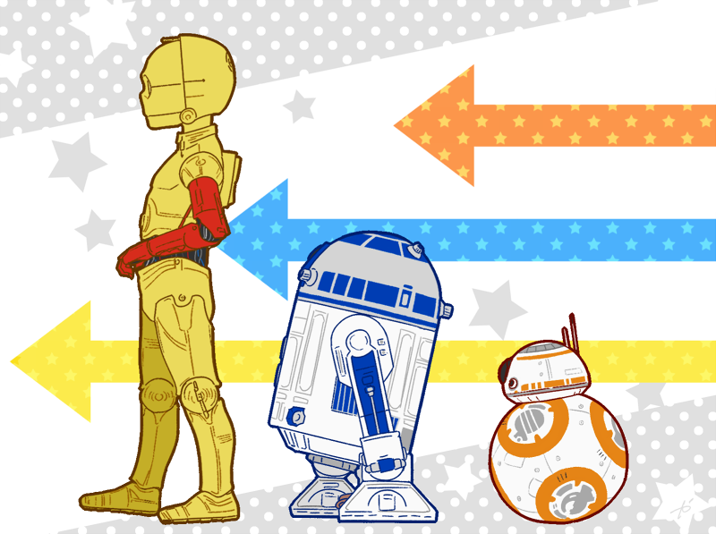 android arrow_(symbol) astromech_droid bb-8 c-3po kaniharu mecha no_humans profile r2-d2 robot science_fiction star_(symbol) star_wars