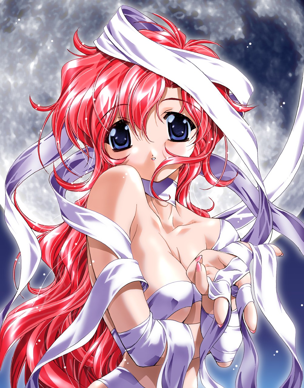 1990s_(style) blue_eyes breasts highres red_hair sarah_(tenshi_ni_narumon) tenshi_ni_narumon wrapped