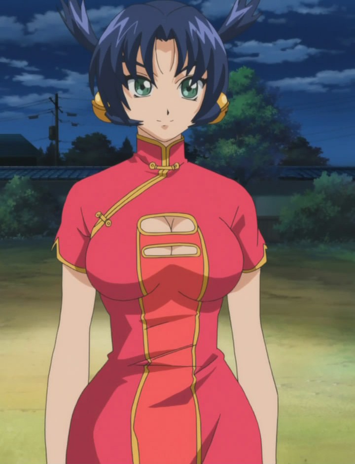 10s 1girl anime_screenshot breasts cleavage_cutout clothing_cutout cloud conscious female_focus ma_renka shijou_saikyou_no_deshi_ken&#039;ichi solo standing stitched third-party_edit