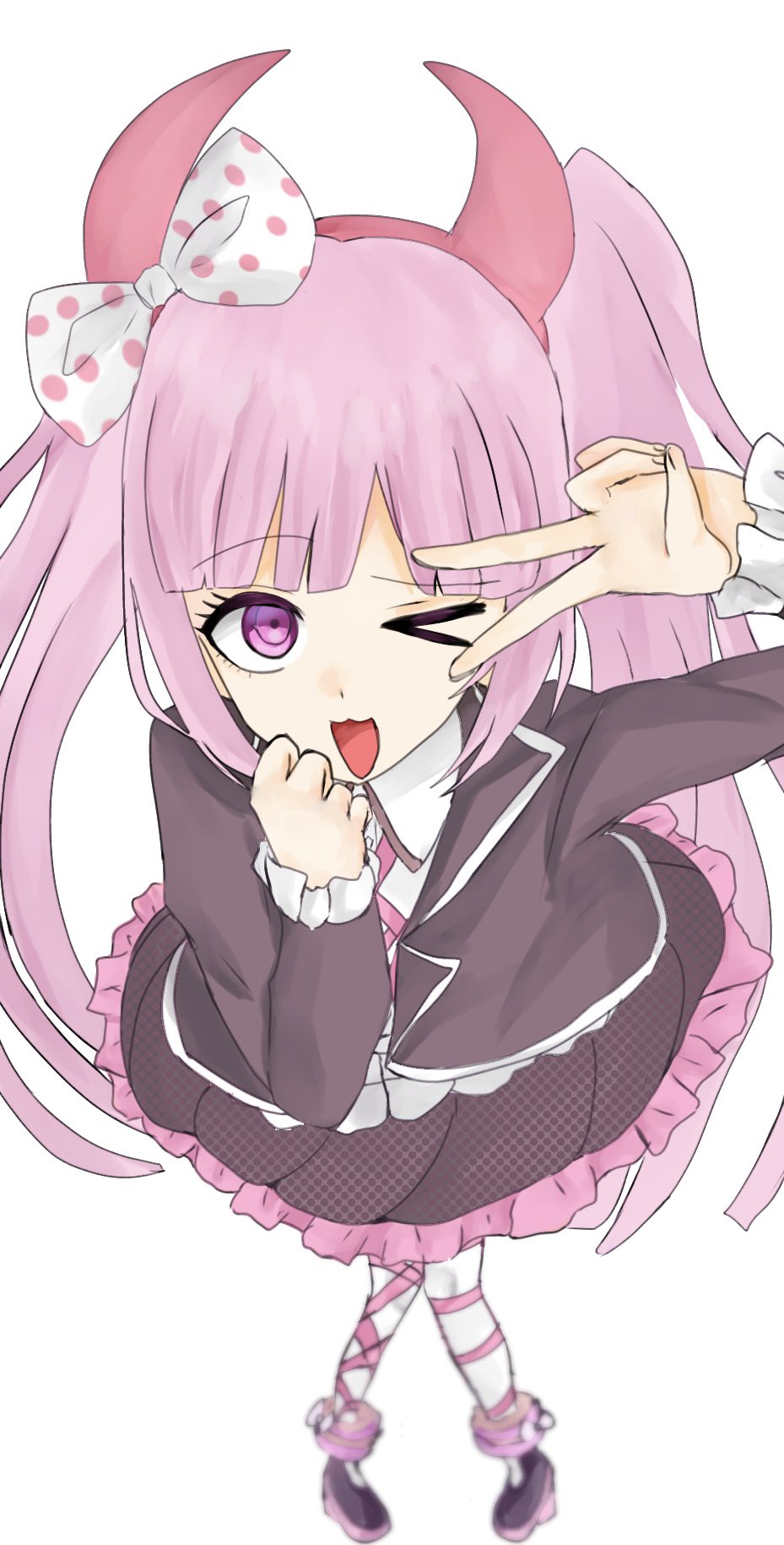 1girl danganronpa_(series) danganronpa_another_episode:_ultra_despair_girls female_focus full_body matching_hair/eyes pink_eyes pink_hair simple_background solo solo_focus standing tagme utsugi_kotoko