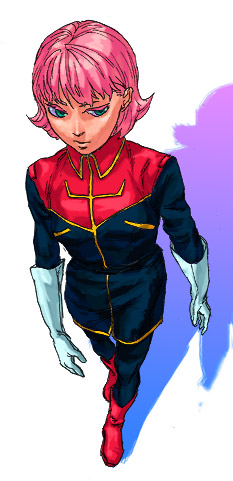 boots female_focus gloves gundam lowres military military_uniform pink_hair sarah_zabiarov solo utaco white_gloves zeta_gundam