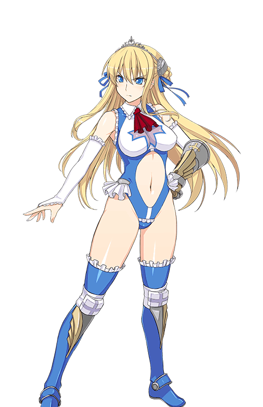 1girl amy_click blonde_hair blue_footwear blue_leotard breasts clothing_cutout elbow_gloves elbow_pads frills full_body gauntlets gloves himukai_kyousuke leotard long_hair medium_breasts navel_cutout non-web_source official_art ring_dream single_gauntlet solo transparent_background veil wrestling_boots wrestling_outfit