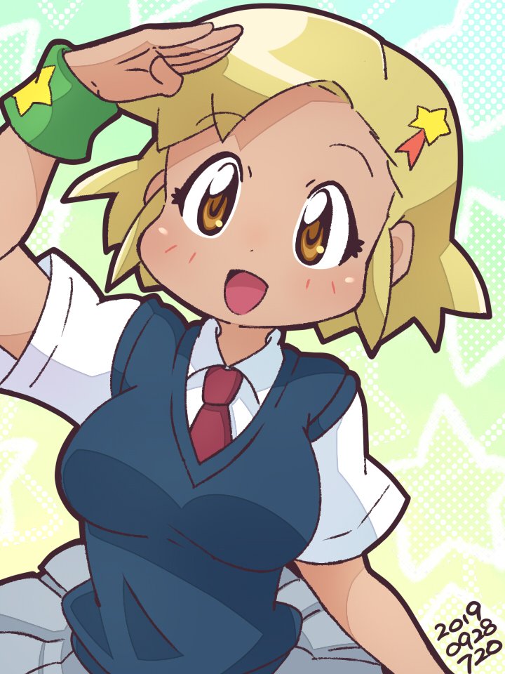 1girl angol_mois blonde_hair brown_eyes dark-skinned_female dark_skin hair_ornament hairclip keroro_gunsou multiple_girls school_uniform short_hair