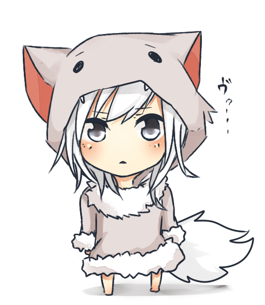 androgynous black_eyes full_body gender_request minecraft personification simple_background solo tail tosura-ayato white_background white_hair wolf wolf_(minecraft) wolf_tail