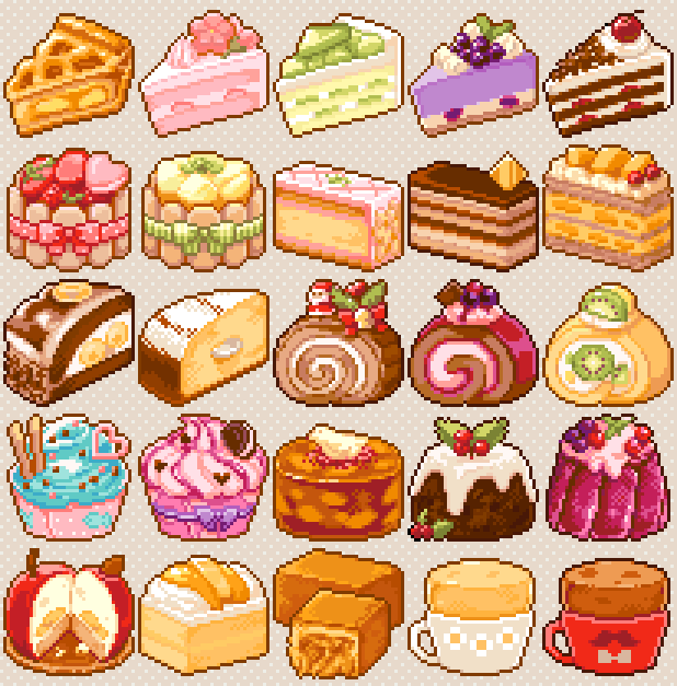 animal-themed_food apple berry bird bow cake cake_slice cherry commentary_request cup cupcake dessert fish flower food food_focus food_request fruit gelatin kiwi_(fruit) kiwi_slice leaf mug no_humans okuya oreo original pie pie_slice pixel_art santa_claus sprinkles still_life strawberry sweets swiss_roll yule_log_(cake)