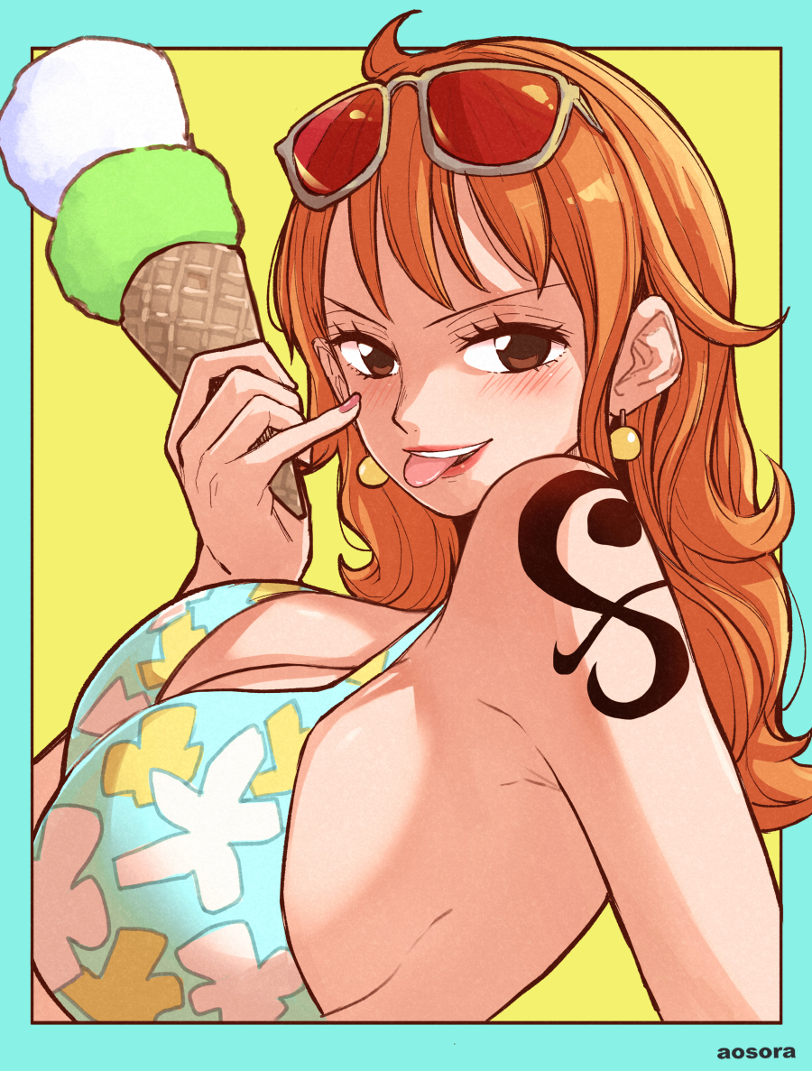 1girl aosora breasts large_breasts long_hair nami_(one_piece) one_piece