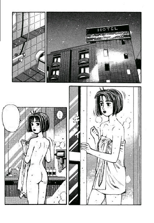 1girl aftersex armpits ass bare_legs bare_shoulders bath_towel bathroom bob_cut breasts brown_eyes brown_hair butt_crack cleavage exhausted initial_d manga_page medium_breasts mogi_natsuki official_art panties shigeno_shuuichi short_hair solo thighs underwear