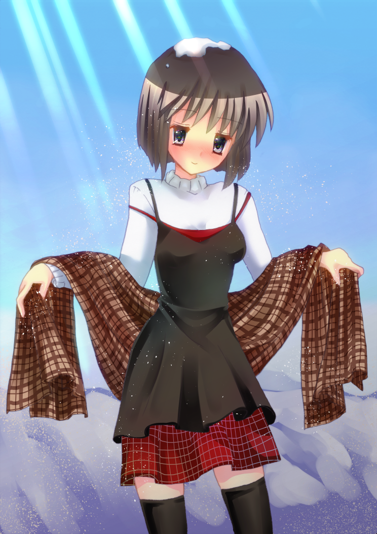 1girl bad_id bad_pixiv_id brown_hair kanon misaka_shiori seiren_miraa shawl short_hair snow_on_head