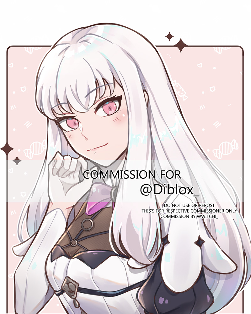 1girl closed_mouth cosplay fire_emblem fire_emblem:_three_houses long_hair looking_at_viewer lysithea_von_ordelia melia_antiqua melia_antiqua_(cosplay) nintendo pink_eyes simple_background smile solo white_hair xenoblade_chronicles:_future_connected xenoblade_chronicles_(series) xenoblade_chronicles_1