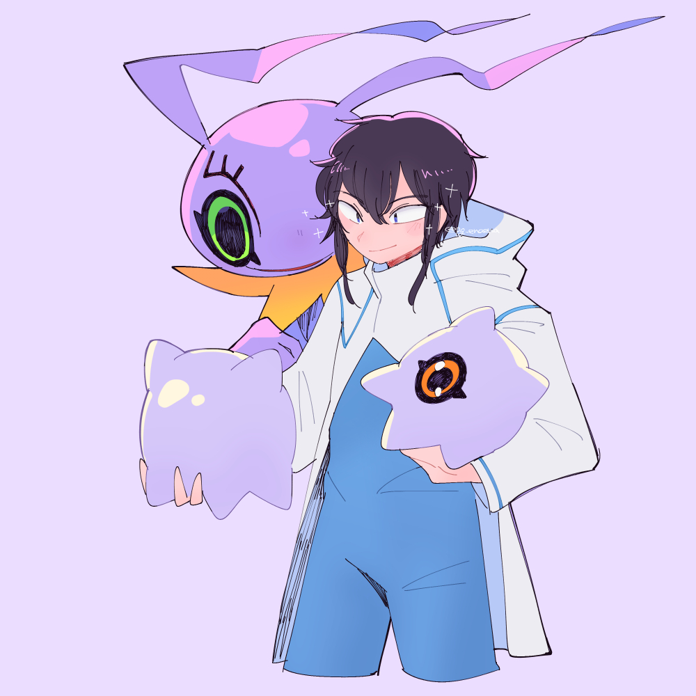 black_eyes black_hair coat digimon digimon_story:_cyber_sleuth hood keramon kuramon medium_hair sanada_arata tentacles