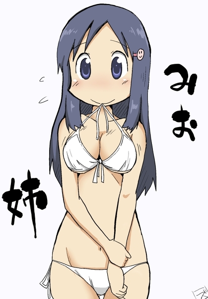 bikini blue_hair breasts image_sample naganohara_yoshino nichijou pixiv_sample resized string_bikini zubatto