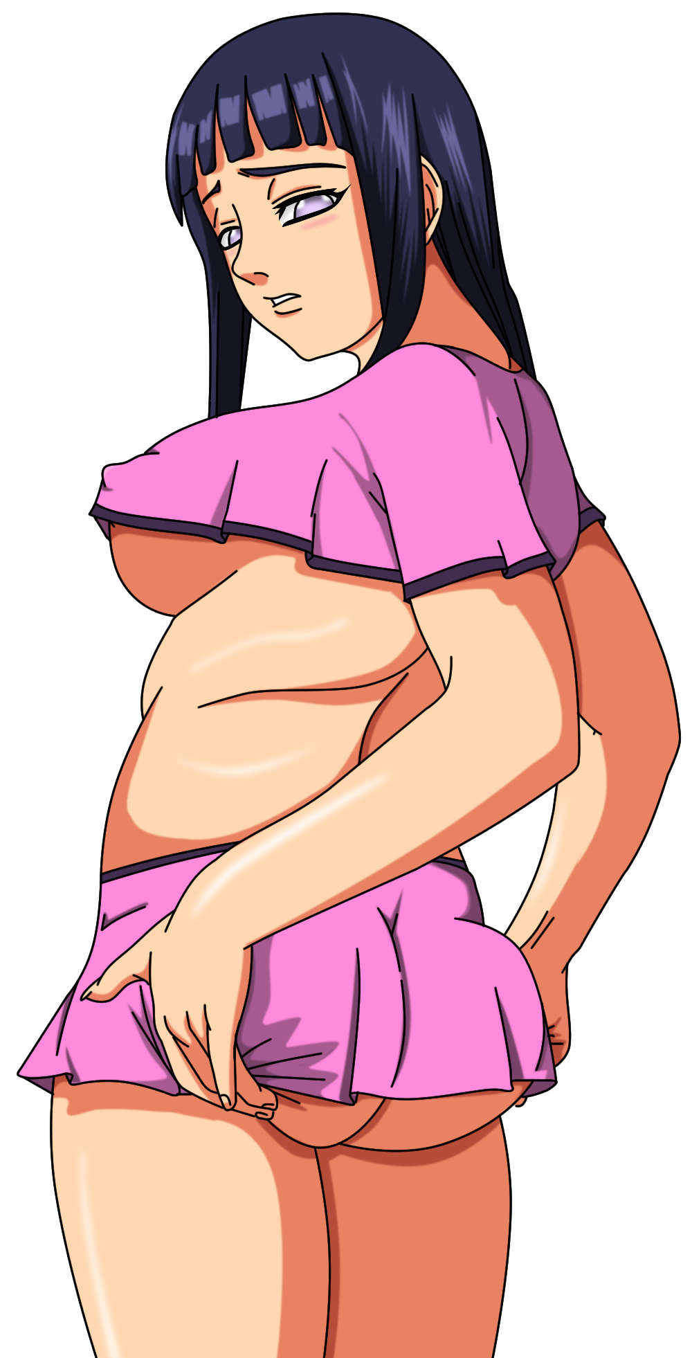 Flowerinhell Hyuuga Hinata Naruto Naruto Series Highres 1girl Ass Ass Grab Black Hair 