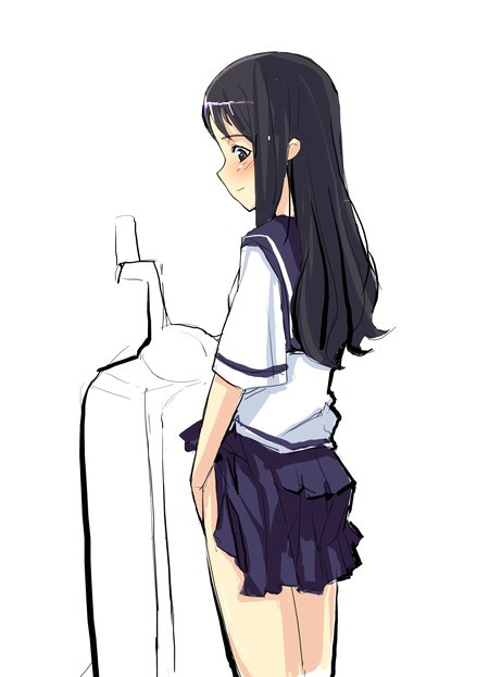 Original 1girl Clothes Lift Futanari Lifted By Self No Mans Land Peeing Pleated Skirt