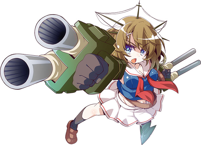 10s 1girl akaneya blue_eyes brown_hair gloves hair_ornament kantai_collection maya_(kancolle) ship_turret short_hair uniform weapon