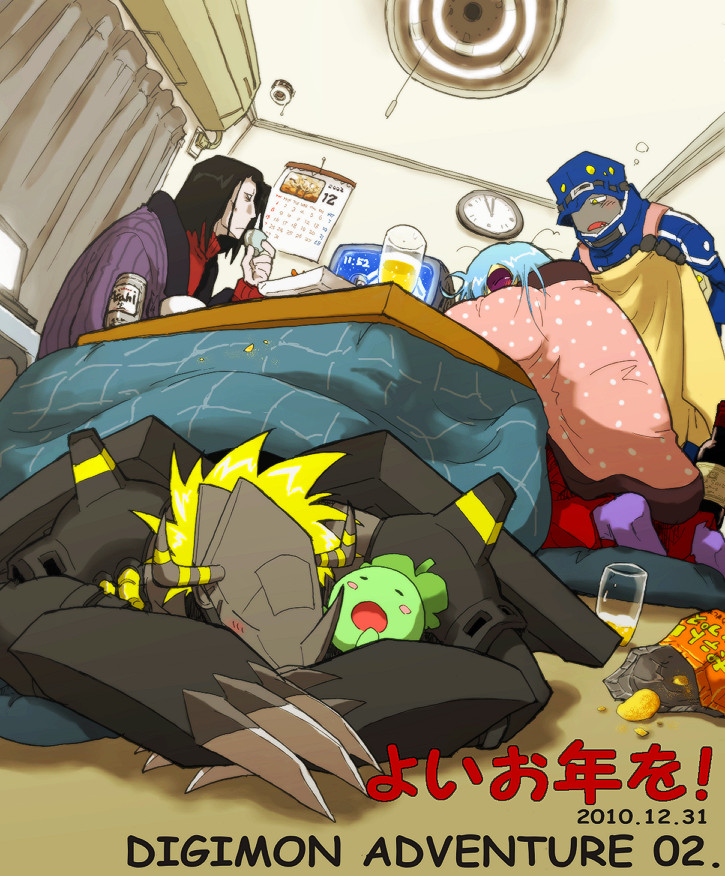 00s 1girl amatera archnemon armor black_hair blackwargreymon blonde_hair claws creature digimon digimon_adventure_02 dragon gauntlets hat helmet horns house long_hair monster multiple_boys mummymon oikawa_yukio pipimon short_hair silver_hair sunglasses yellow_eyes