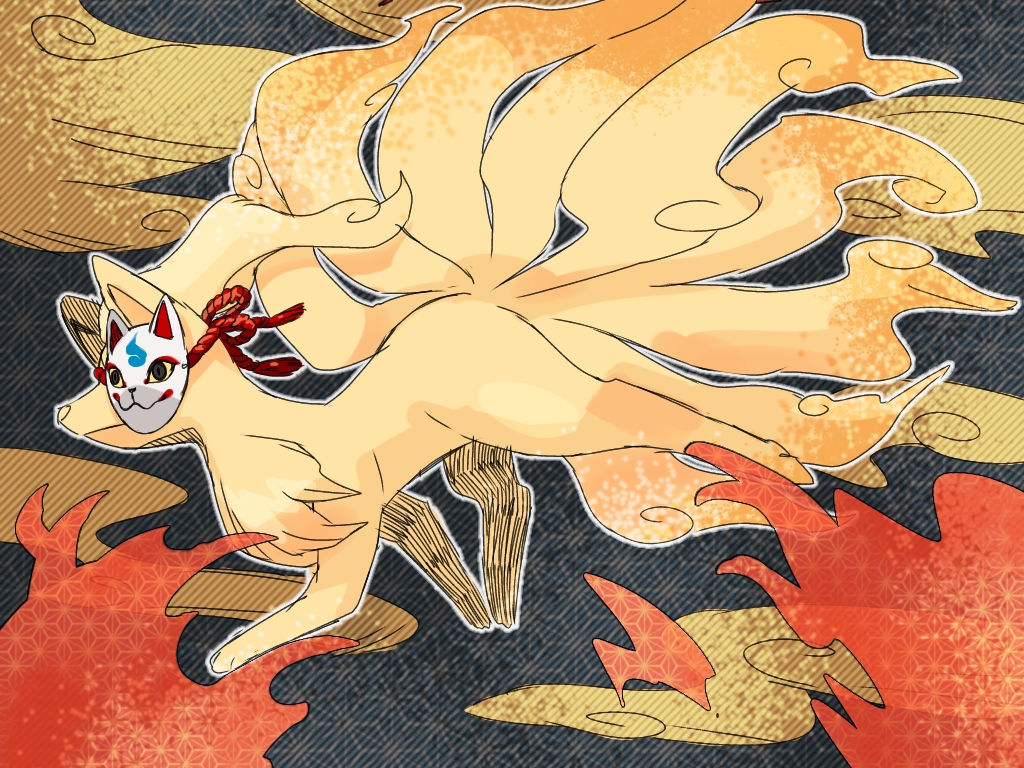 animal_focus blonde_hair closed_mouth creatures_(company) fox_mask game_freak gen_1_pokemon kam_0514 kitsune long_hair mask ninetales nintendo no_humans pokemon pokemon_(creature) solo