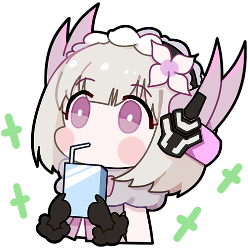 1girl black_gloves bow bright_pupils chibi chibi_only chinese_commentary commentary_request drinking drinking_straw drinking_straw_in_mouth euyueuy flower gloves hair_flower hair_ornament holding_juice_box liv:_lux_(pgr) liv_(pgr) looking_up lowres maid_headdress official_art pink_bow pink_eyes pink_flower punishing:_gray_raven short_hair simple_background solo upper_body white_background white_hair white_pupils