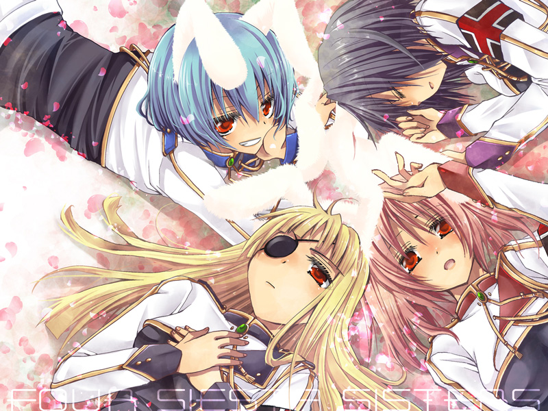 00s 07th_expansion animal_ears armband black_hair blonde_hair blue_hair rabbit_ears chiester00 chiester410 chiester45 chiester556 chiester_sisters eyepatch closed_eyes hibiki_mio long_hair no_naku_koro_ni_(series) pink_hair red_eyes short_hair twintails umineko_no_naku_koro_ni