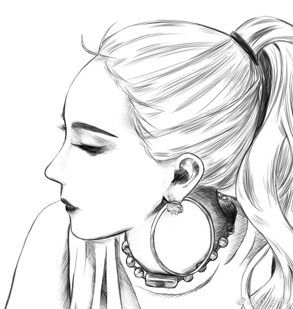 1girl 2ne1 cl_(rapper) closed_eyes from_side gravity_(sandaodaodao) greyscale hair_behind_ear hoop_earings jewelry k-pop monochrome necklace painttool_sai_(medium) ponytail profile realistic shirt simple_background sketch sleeveless sleeveless_shirt solo white_background