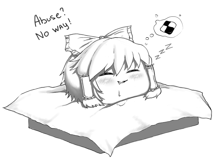 1girl dreaming female_focus monochrome sleeping solo touhou white_background yukkuri_reimu yukkuri_shiteitte_ne