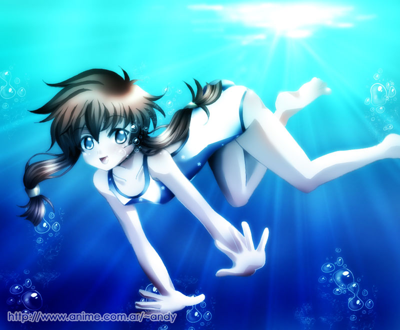 angelic_layer blue_eyes brown_hair suzuhara_misaki swimsuit