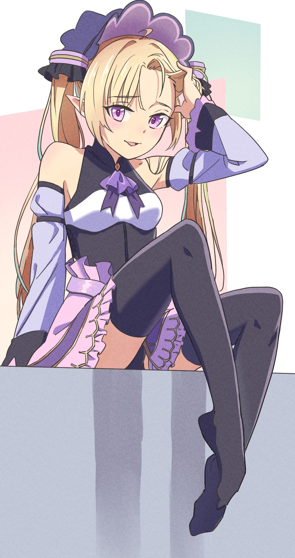 1boy ahoge blonde_hair elf hair_ornament long_hair pointy_ears princess_connect! purple_eyes trap twintails yuki_(princess_connect!)