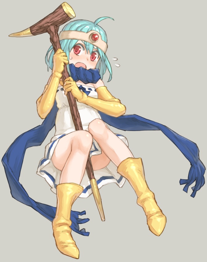 1girl blue_hair circlet dragon_quest dragon_quest_iii elbow_gloves female_focus gloves open_mouth red_eyes sage_(dq3) shoe-ji short_hair smile solo