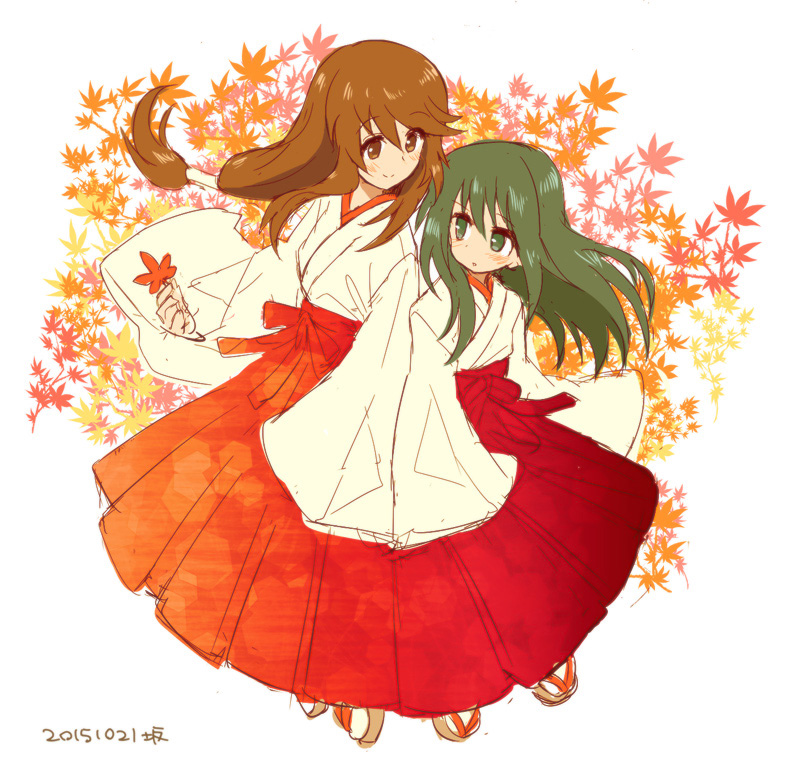 Sakaki Tsui Minashiro Orihime Tatekami Seri Soukyuu No Fafner 10s 2girls Autumn Leaves