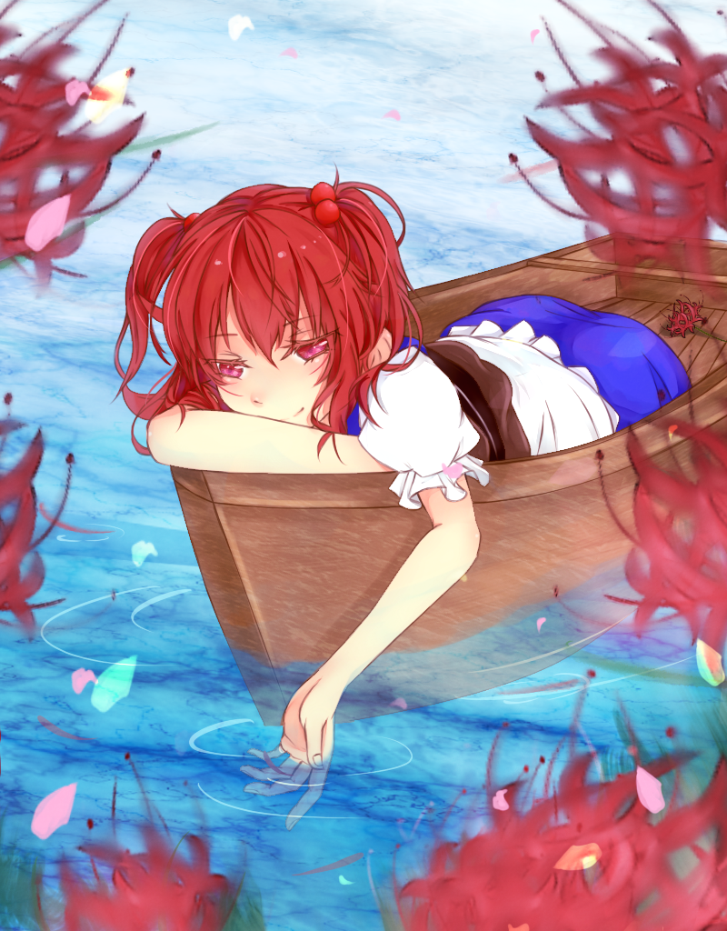 Baniradayann Onozuka Komachi Touhou Face Aliasing Bad Id Bad Pixiv Id 1girl Blurry Boat 5953