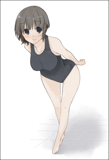 Aka Ume Original 1girl Barefoot Black One Piece Swimsuit Breasts Large Breasts One Piece