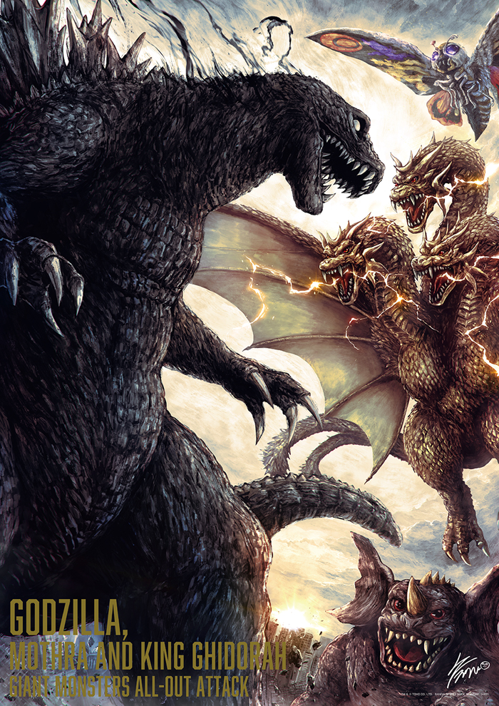 aura baragon_(godzilla) bug butterfly character_name city claws cloud cloudy_sky compound_eyes debris dinosaur dragon electricity energy extra_tails giant giant_monster godzilla godzilla,_mothra_and_king_ghidorah:_giant_monsters_all-out_attack godzilla_(series) horns hydra insect k-suwabe kaiju king_ghidorah lightning monster morning moth mothra multiple_heads no_humans no_pupils official_art outdoors possessed purple_eyes red_eyes scales sharp_teeth sky spikes spines spirit stinger tail teeth toho tongue white_eyes wings yellow_electricity