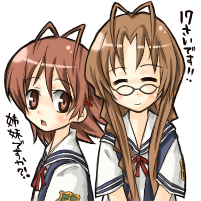 00s age_difference antenna_hair bad_id bad_pixiv_id brown_eyes brown_hair clannad furukawa_nagisa furukawa_sanae glasses inoue_kikuko long_hair lowres mother_and_daughter school_uniform voice_actor_connection short_hair tane translated