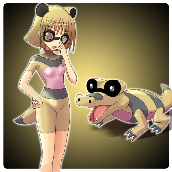 10s 1girl animal_ears brown_hair creature_and_personification creatures_(company) flat_chest game_freak gen_5_pokemon glasses moemon nintendo pantyhose personification pokemon pokemon_(creature) pokemon_bw sandile striped tail tenjou_ryuka