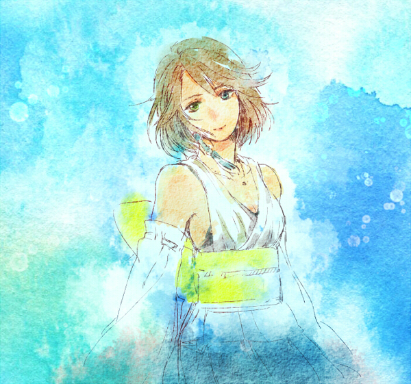 Takanamushi Yuna Final Fantasy Final Fantasy X Commentary Request 1girl Black Bra Blue