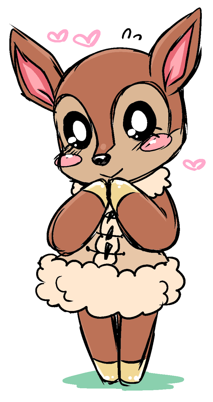 1girl :&gt; animal_crossing animal_ears animal_feet animal_hands animal_nose black_sclera blush blush_stickers body_fur brown_dress brown_fur closed_mouth colored_sclera deer_ears deer_girl dress fauna_(animal_crossing) female_focus flat_chest flying_sweatdrops fur-trimmed_dress fur_trim furry furry_female hands_up happy heart highres hooves legs_together looking_at_viewer negoya nintendo own_hands_together short_dress simple_background sketch sleeveless sleeveless_dress smile solo two-tone_fur white_background white_eyes