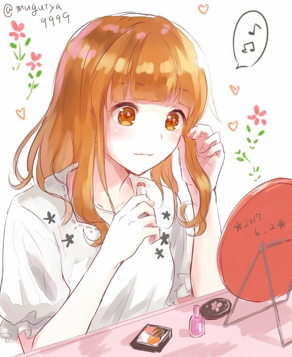 Takebe Saori Girls Und Panzer Bad Id Bad Pixiv Id Commentary 1girl Applying Makeup Beamed