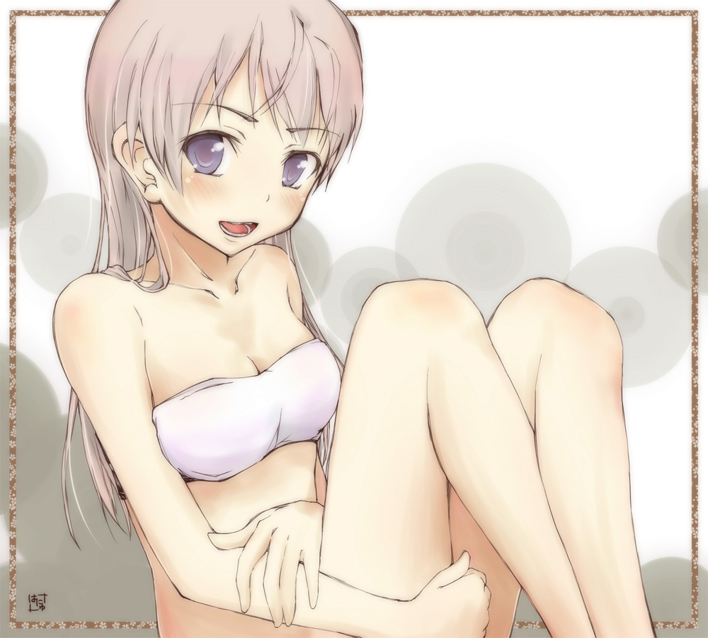 00s 1girl arm_grab blue_eyes blush bra circle collarbone disk eila_ilmatar_juutilainen female_focus hanyu holding_own_arm hugging_own_legs lingerie long_hair open_mouth pink_hair signature silver_hair sitting smile solo strike_witches underwear world_witches_series