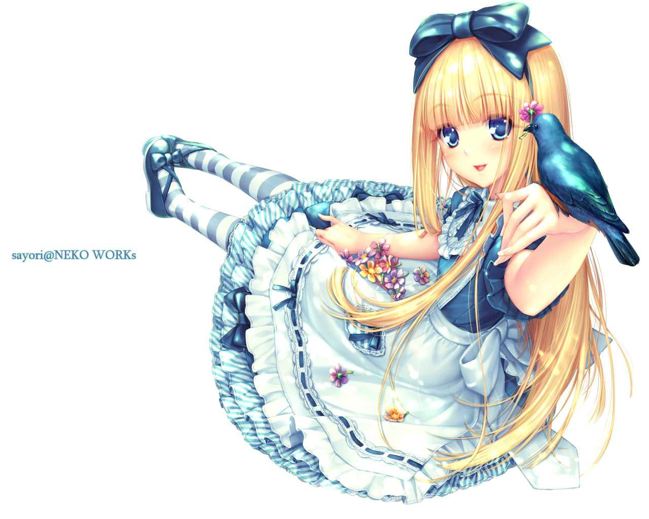 Sayori Neko Works Alice Alice In Wonderland Alice In Wonderland 1girl Apron Bird