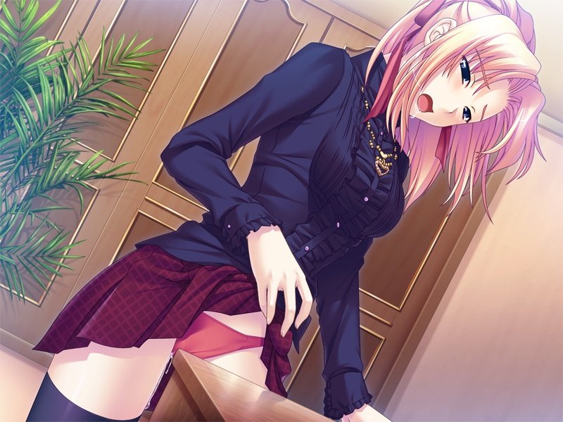 1girl blonde_hair candysoft clothes_lift crotch_rub desk dutch_angle female_focus female_masturbation game_cg indoors long_hair masturbation open_mouth panties pussy_juice saliva skirt skirt_lift solo sumeragi_kohaku table_humping thighhighs tsuyokiss_3 underwear upskirt