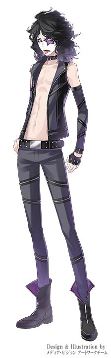 1boy abs artist_name belt black_footwear black_gloves black_hair black_jacket black_pants blue_eyes boots choker digimon digimon_story:_cyber_sleuth elbow_gloves fingerless_gloves full_body gloves jacket jimmy_ken leather leather_boots leather_gloves leather_jacket makeup male_focus media_vision_artwork_team navel official_art pants simple_background sleeveless solo tongue tongue_out unzipped zipper